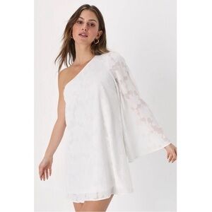 NEW Lulus Women’s Dreamy Stunner One Shoulder Mini Dress Burnout White Bridal XS